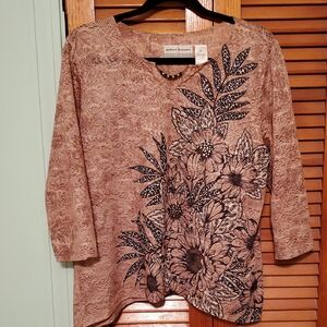 Alfred Dunner Beige Floral Women's Blouse